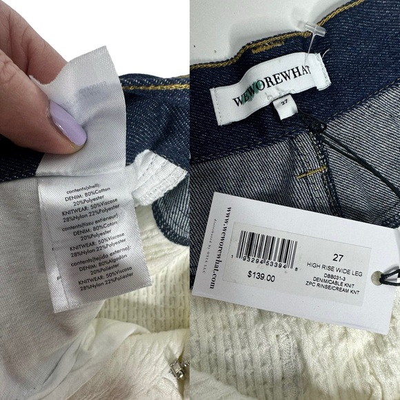 NWT WeWoreWhat High Rise Wide Leg Denim Cable Knit Pants cream 27 - Picture 14 of 16